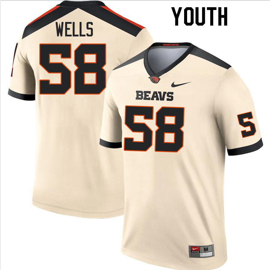 Youth #58 Van Wells Oregon State Beavers College Football Jerseys Stitched-Cream